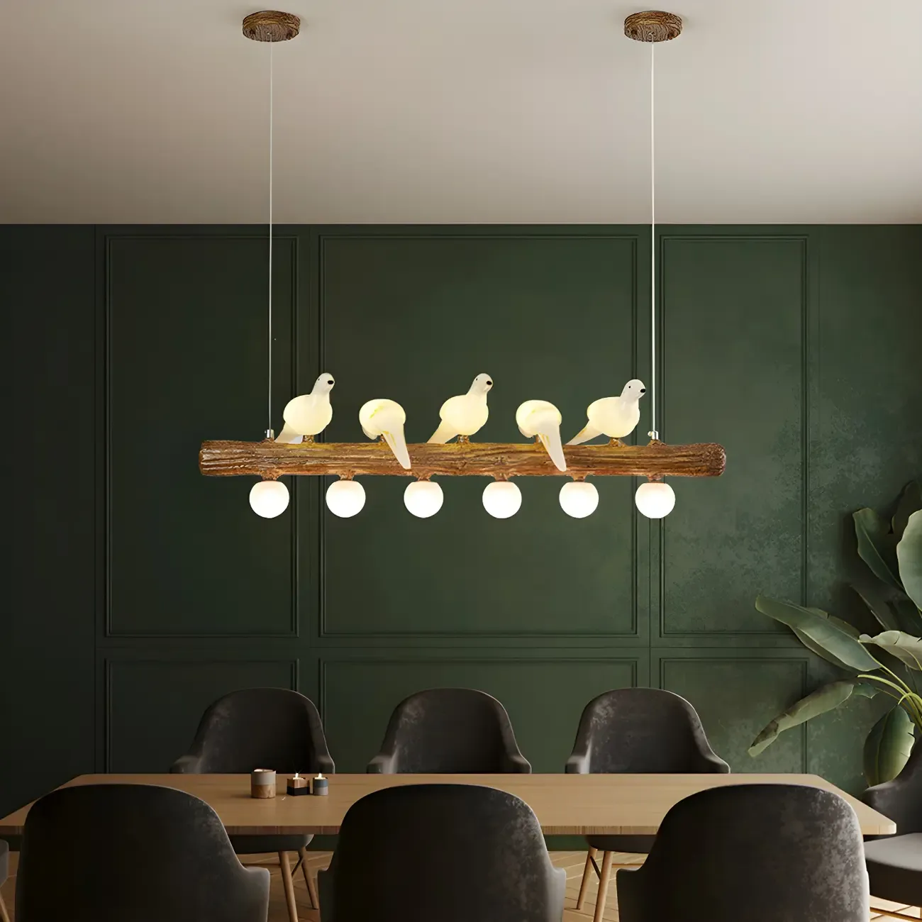 Rustic Wood LED Bird Island Chandelier