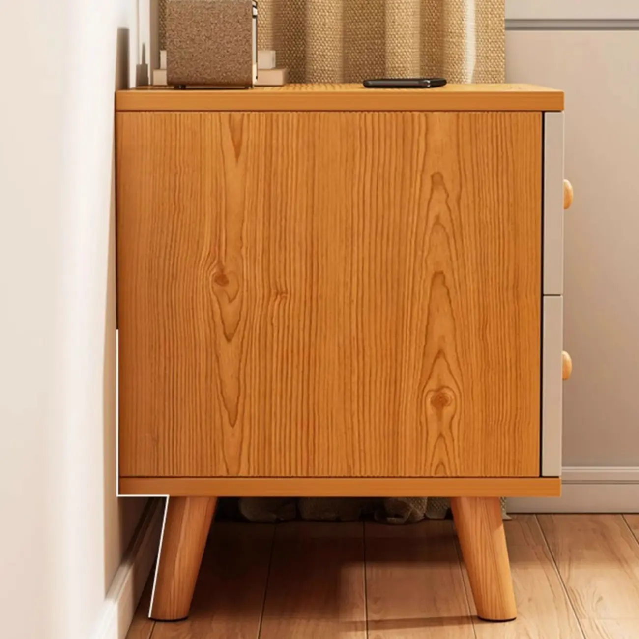 Modern Wooden Bedside Table with Dual Drawers
