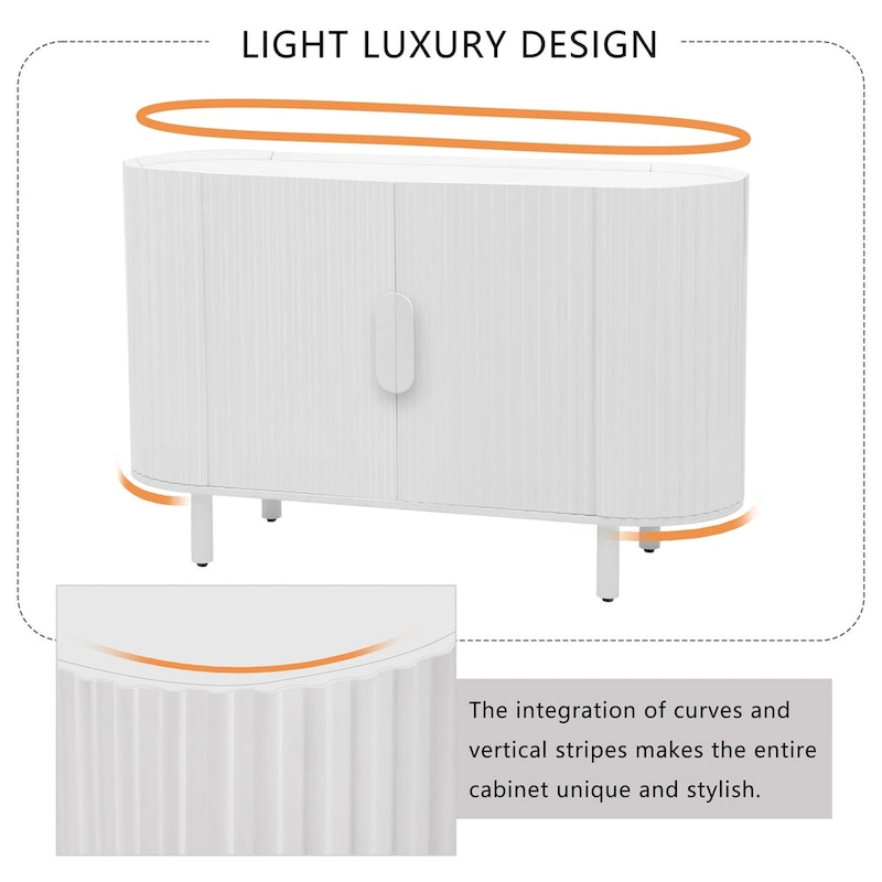 Curved Design Light Luxury Sideboard with Adjustable Shelves