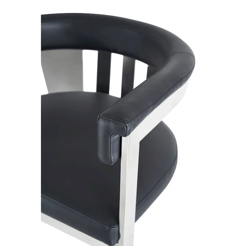 Modrest Pontiac Modern Black Vegan Leather and Stainless Steel Dining Chair