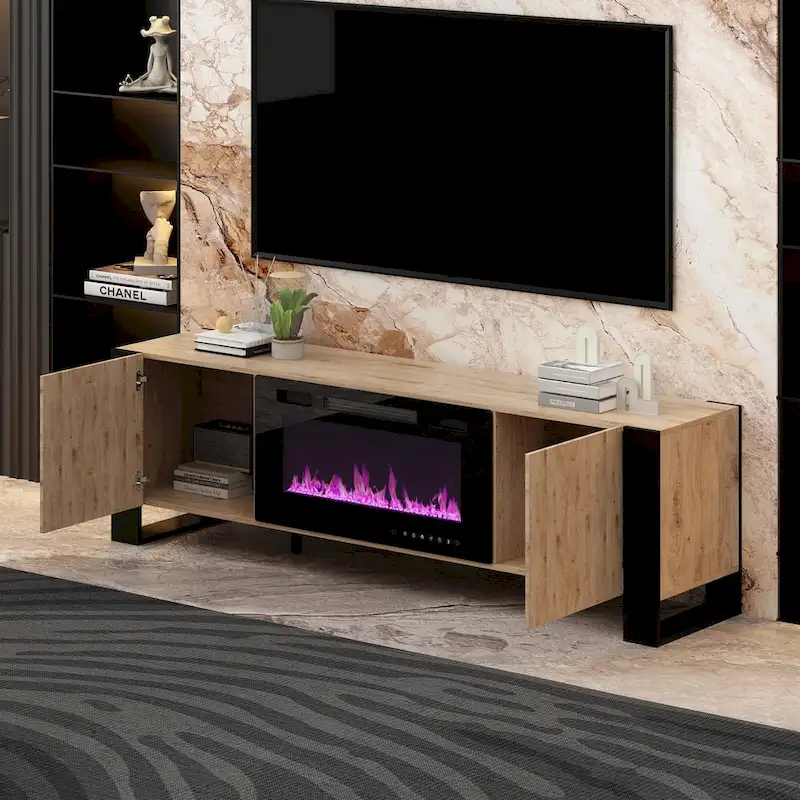 Luxurious TV Stand & Fireplace Combo Integrated LED Fireplace Features