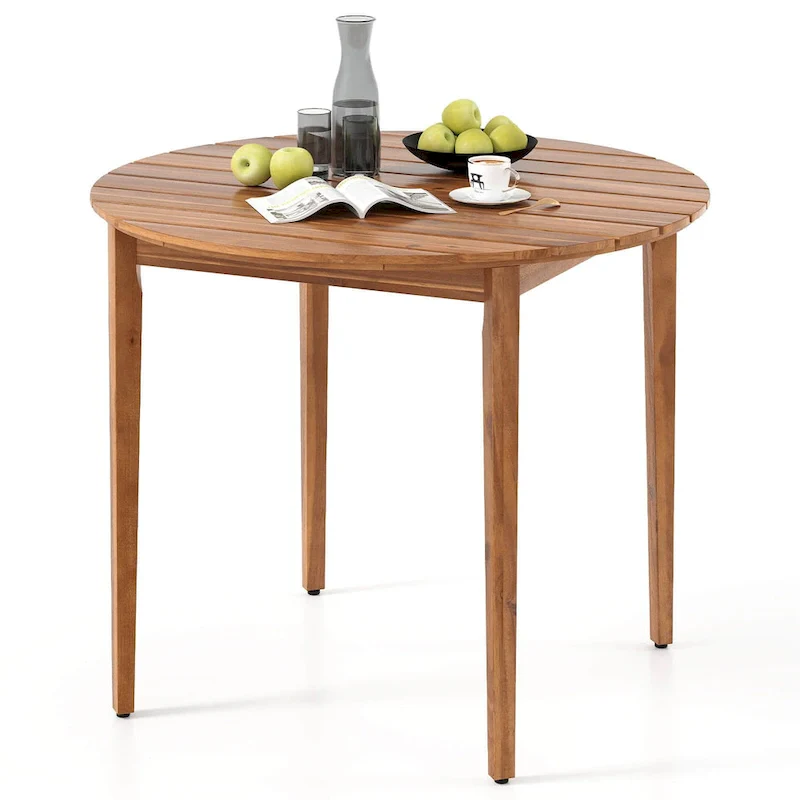 Round Outdoor Dining Table for 4 People 36 inch Acacia Wood - See Details