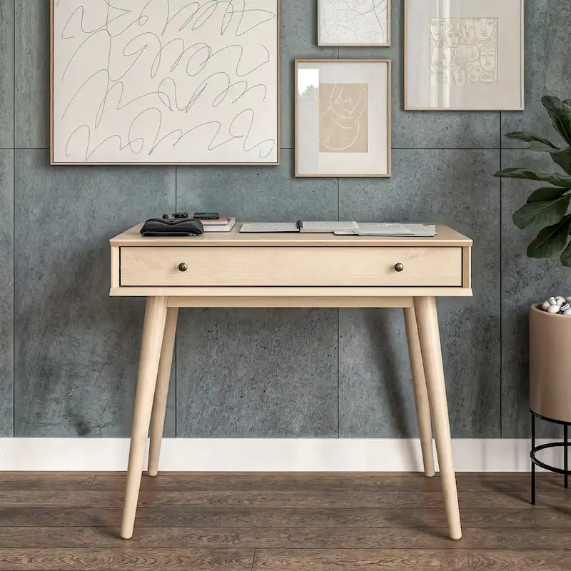 Mid-Century Solid Wood Desk with Drawer
