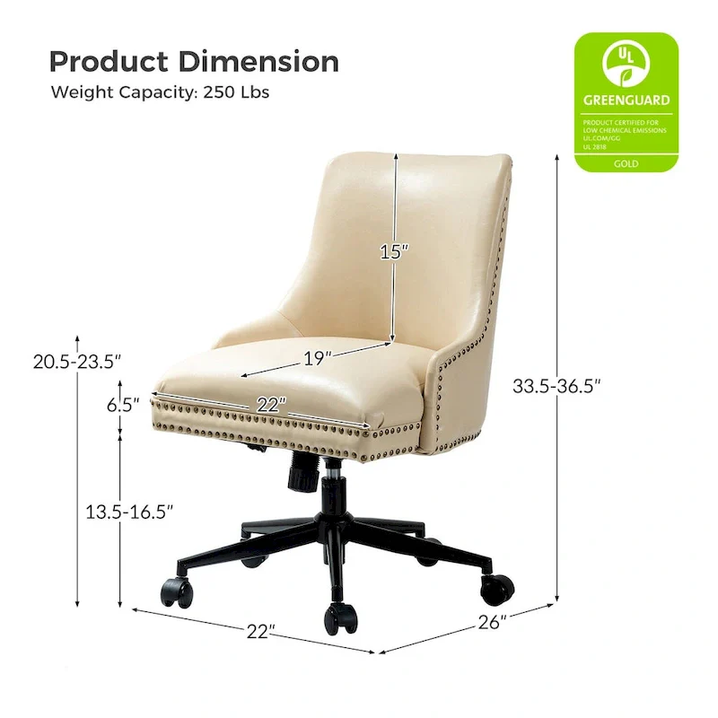 Faux Leather Swivel Office Chair - Mid-Back with Nailhead Trim - 250 lbs Capacity