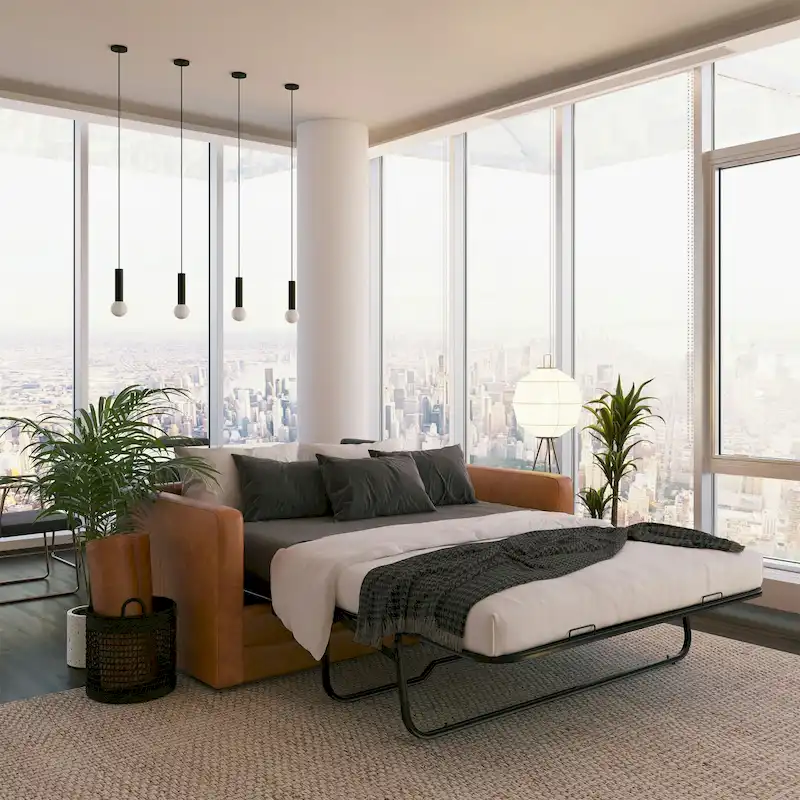 Poly & Bark Napa 82 Leather Pull-Out Convertible Sleeper Sofa - Full Grain Genuine Italian Leather