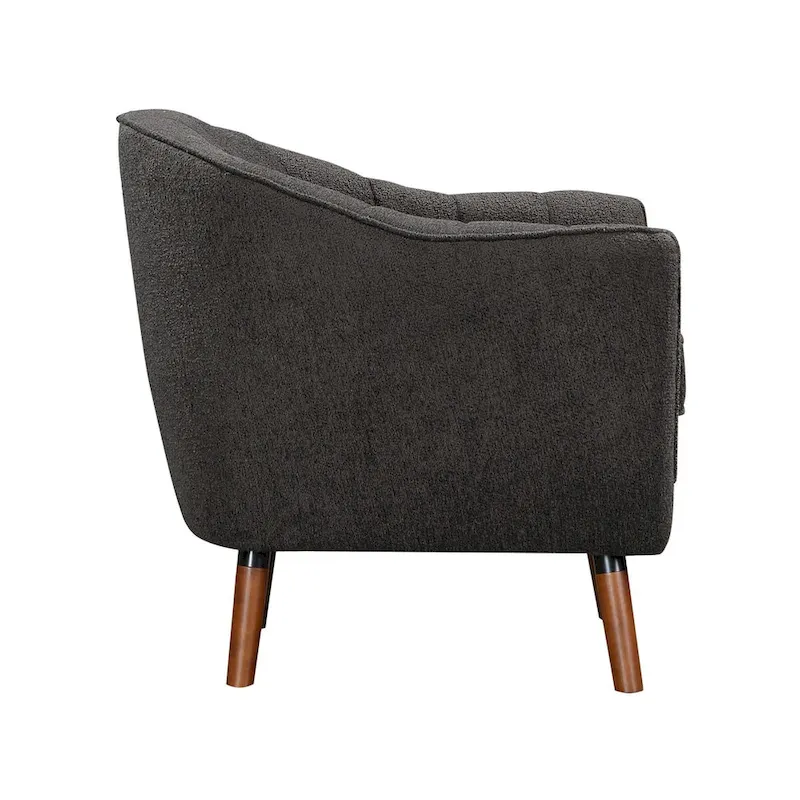 Tia 31 Inch Plush Accent Chair Armchair, Gray Polyester, Brown Solid Wood