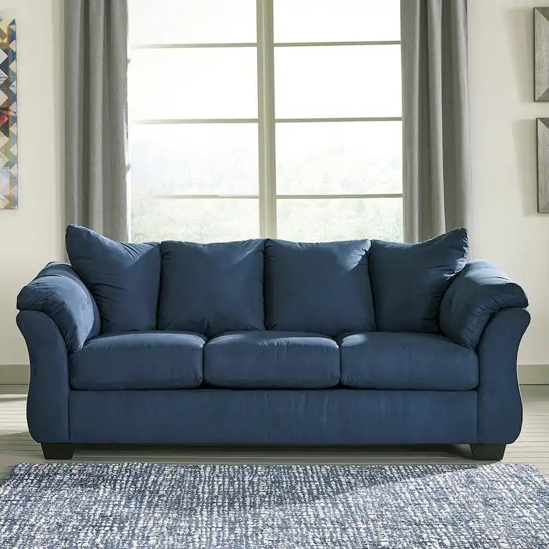 Aruca Navy Blue Microfiber Pillow-back Sofa