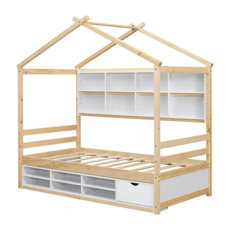 QQ Twin House Bed with Roof Frame