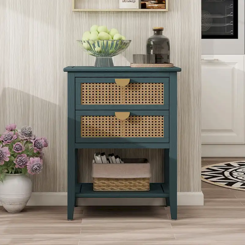 Nightstands with 2 drawers, rattan nightstands, drawers and shelves