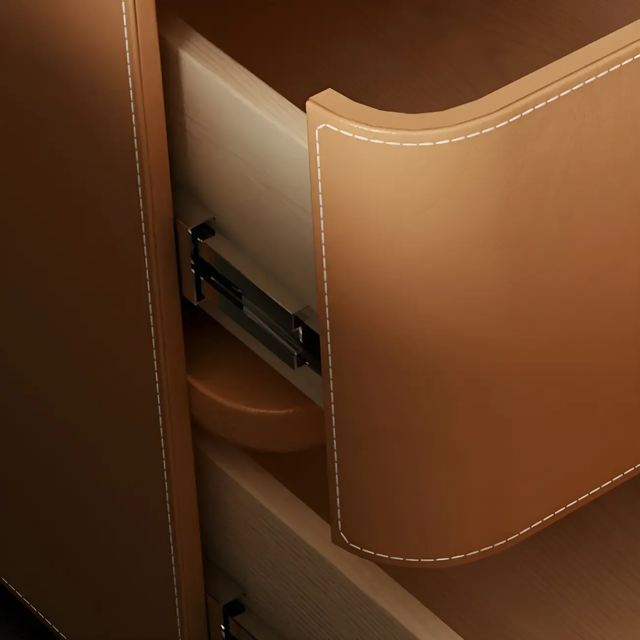 Modern Black Faux Leather Top Wood 2-Drawer Nightstand