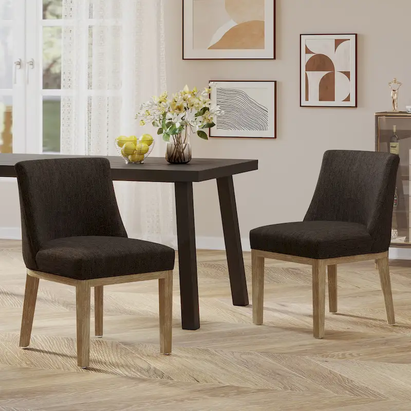 Fabric Upholstered Wood Dining Chairs (Set of 2)