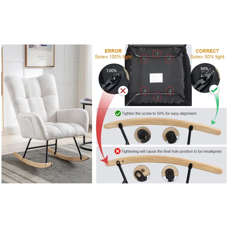 Rocking Chair Upholstered Glider Rocker Rocking Accent Chair Padded Seat with High Backrest Armchair