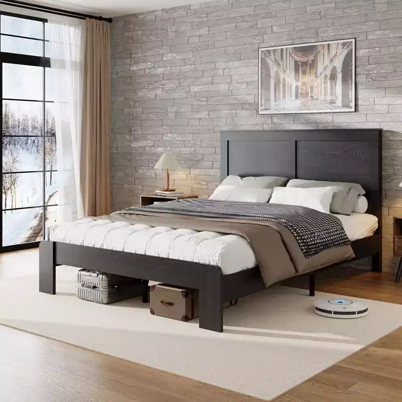 GDFStudio Rixa Industrial Wooden Platform Bed with Headboard
