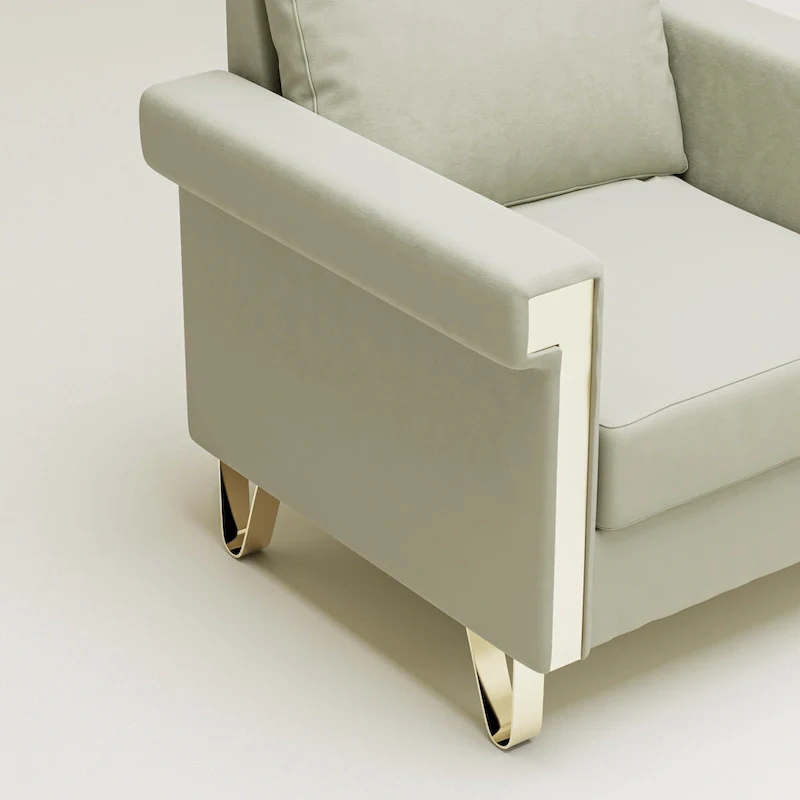 Velvet Accent Chair with Removable Cushions and Metal Legs