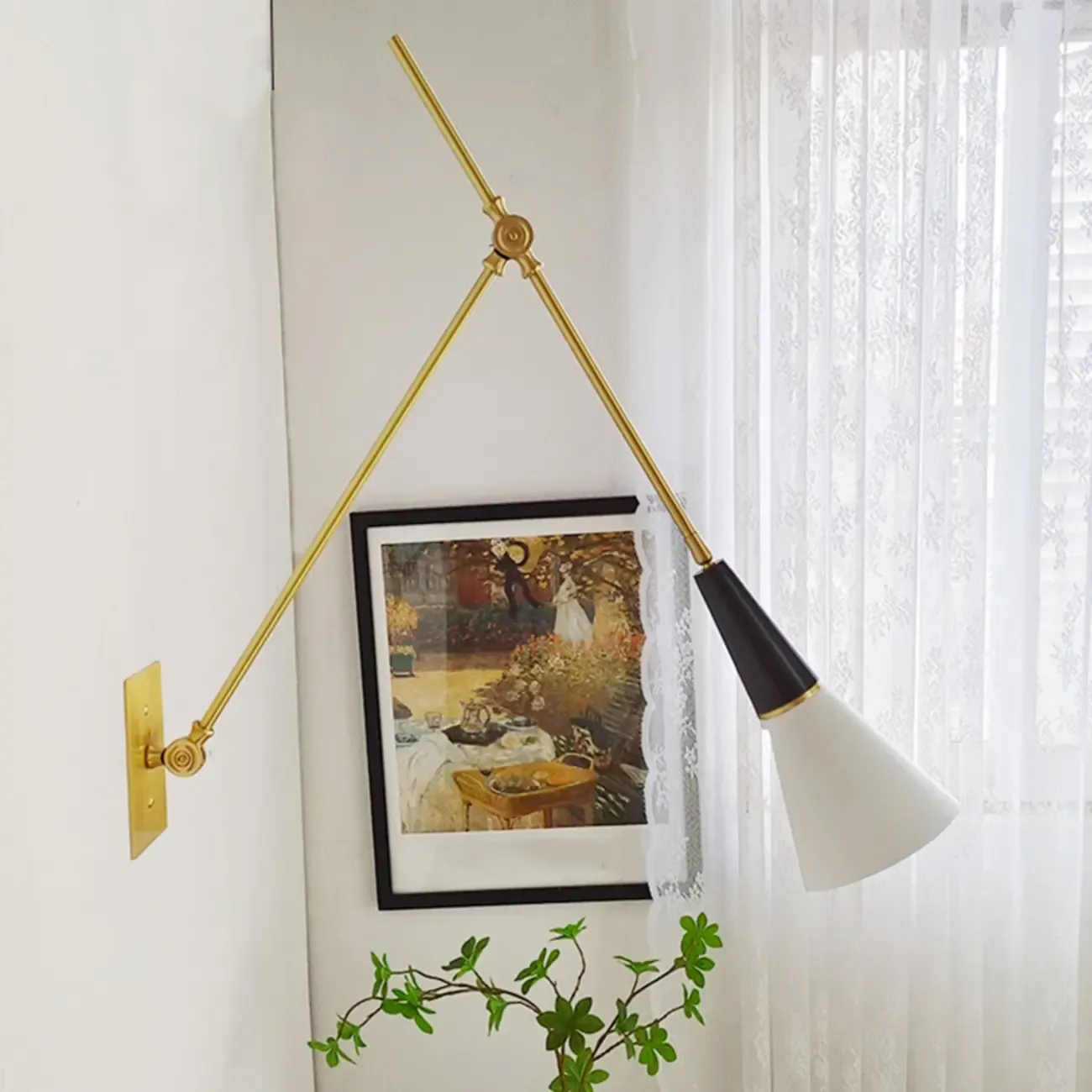 Adjustable Trendy White Cone Swing Arm Wall Sconce