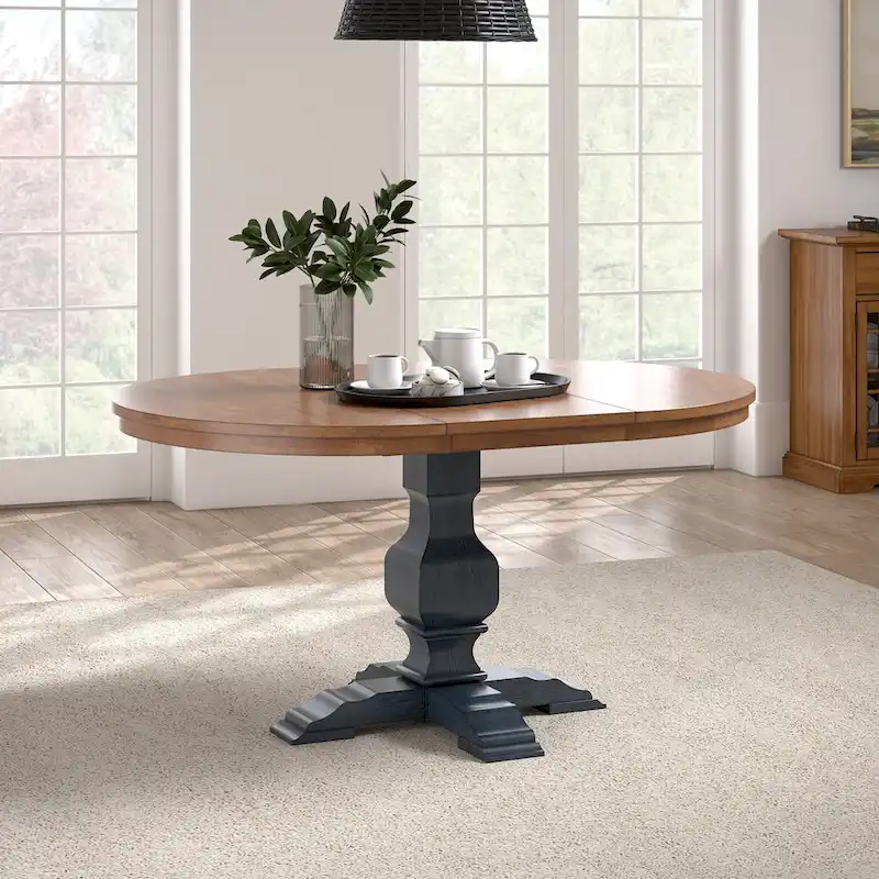 Ronda Two-Tone Oval Solid Wood Top Extending Dining Table