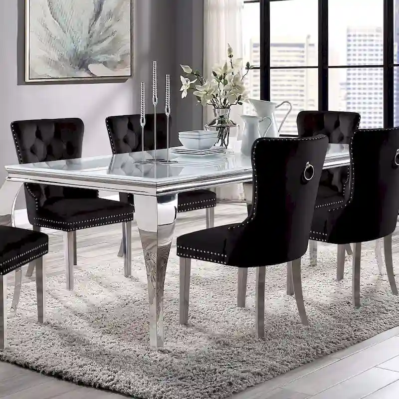 Glam 79-inch Chrome Leg Glass Top Dining Table