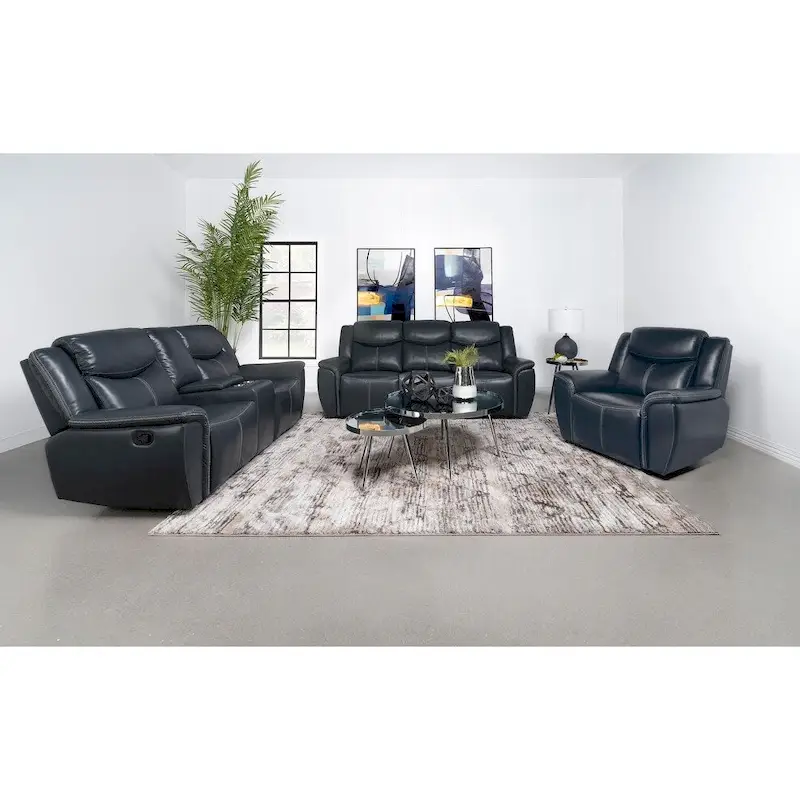 Stanwicke Blue Motion Reclining Loveseat with Console