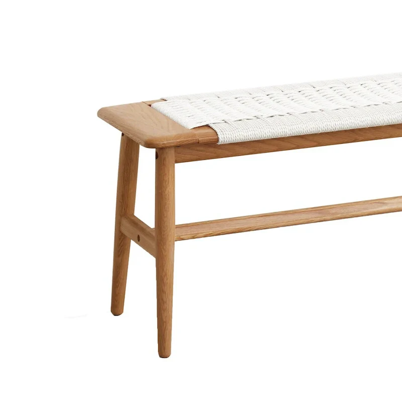 Solid Wood Bench with Woven Cane Seat