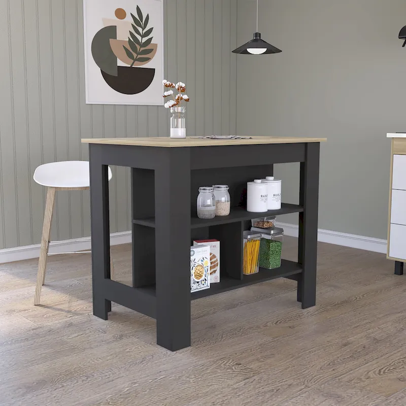 Kitchen Island with Four Legs, Three Shelves