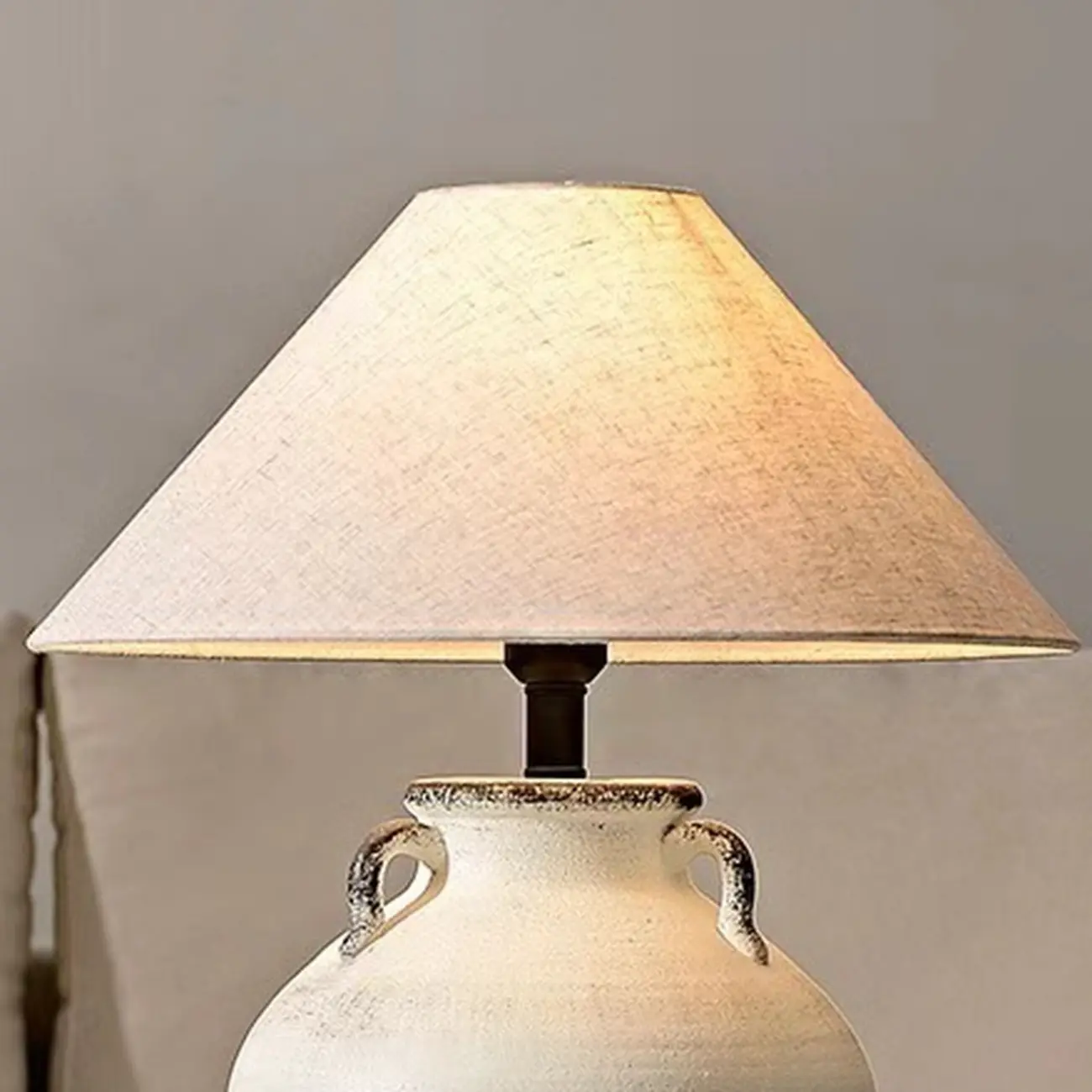 Ceramic Table Lamp with Cone Fabric Shade, LED Compatible