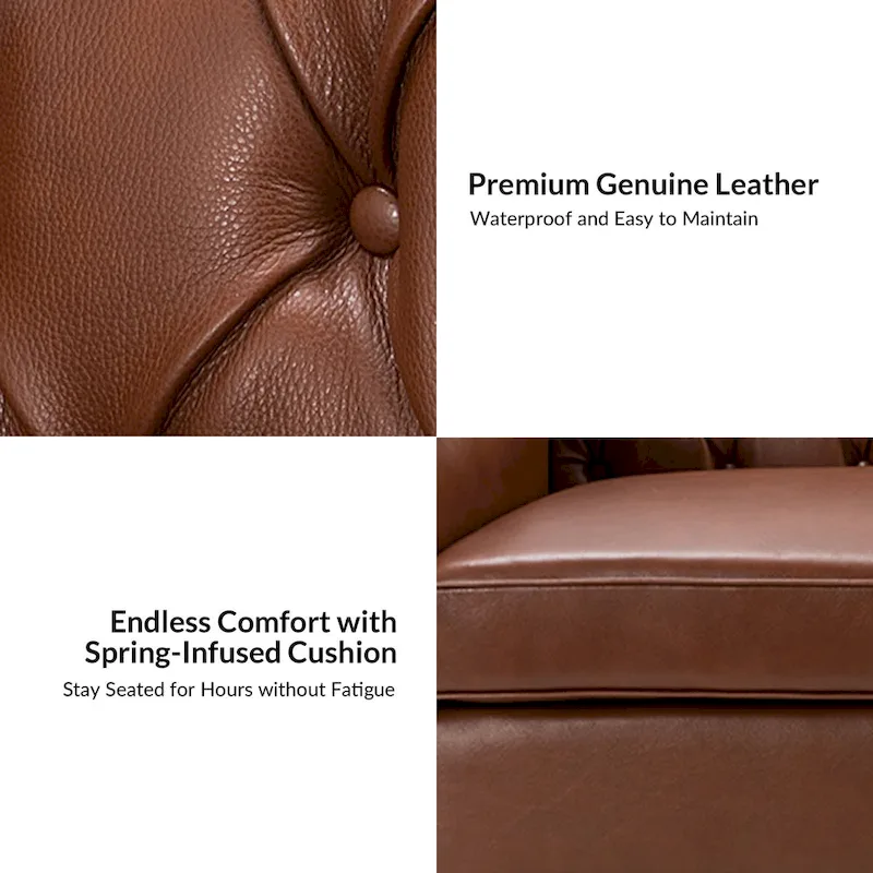 Mateo 82.28 Wide Transitional Genuine Leather Sofa with Nailhead Trim and Button-Tufted Back