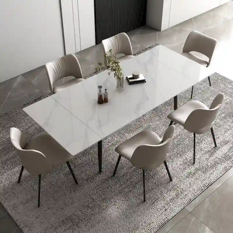 9 Piece 62.9 inch to 94.4 inch Extendable Dining Table Set with Sintered Stone Top 8 Chairs