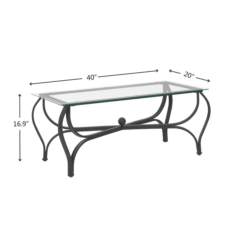 3-Piece Tempered Glass Coffee Table Set - Rustic Black Metal Frame