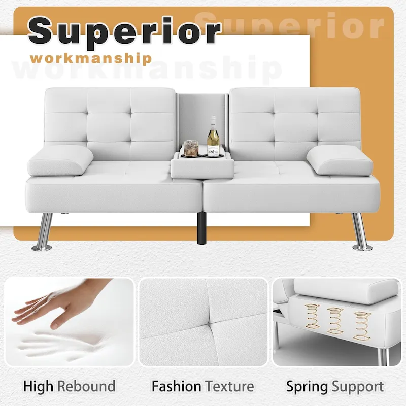 Homall Futon Sofa Bed Convertible Lounge Couch Sofa with Cupholders & Pillows