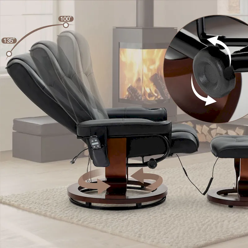 AVAWING Recliner Chair with Ottoman Vibration Massage Swivel