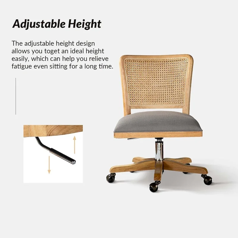 Calcutta Modern Rattan Back Task Chair with Solid Wood Legs by HULALA HOME