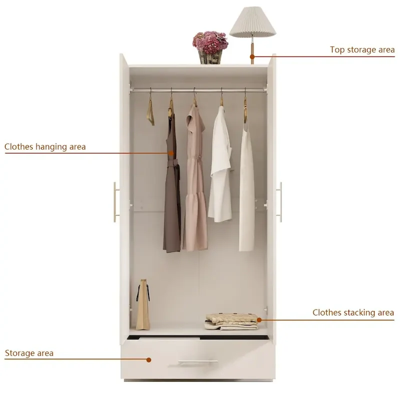 31.5W x 66.9H Wardrobe Armoire Cloest with Drawer In Black,White