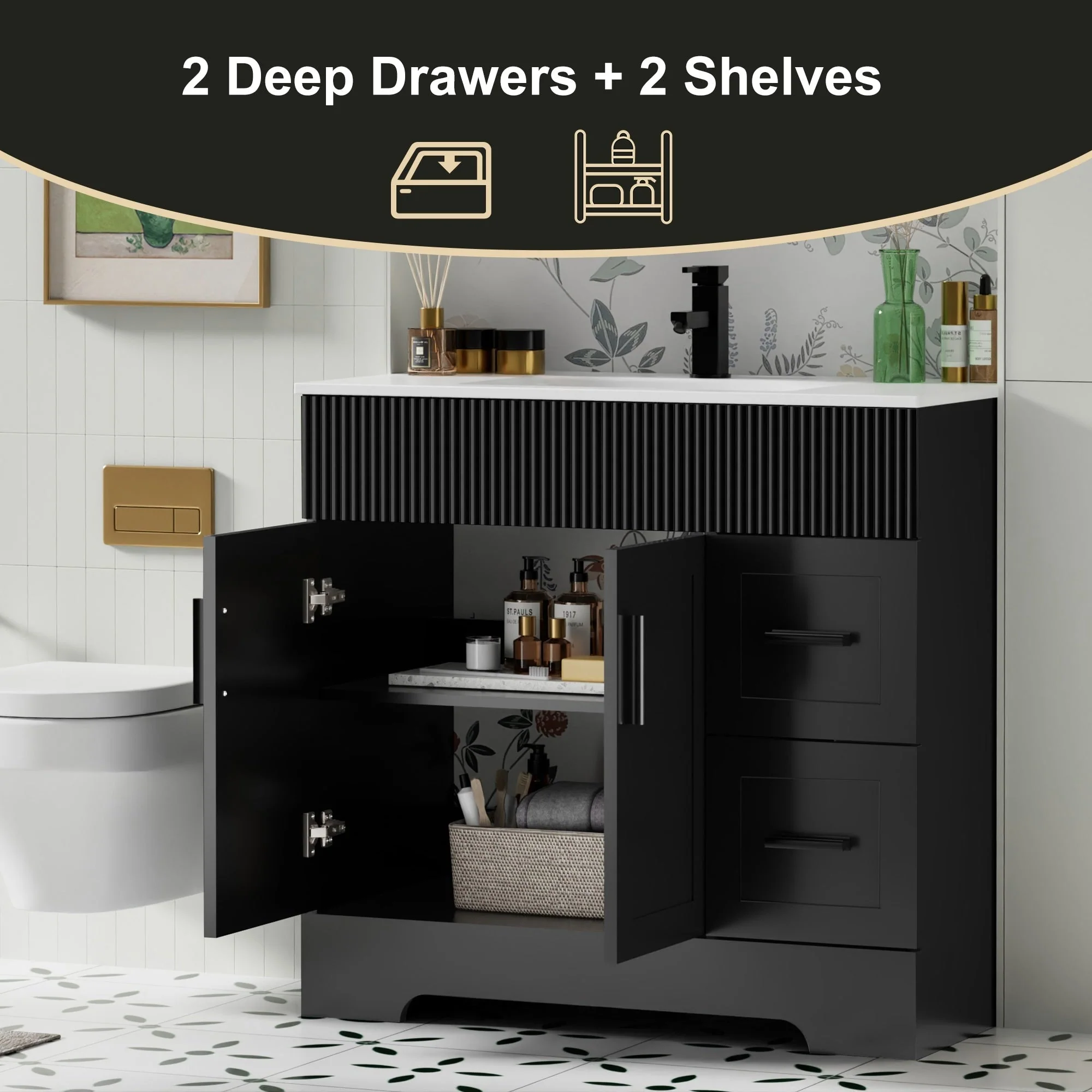 Wavy Line 30/36/48 Bathroom Vanity Set with Sink & Faucet