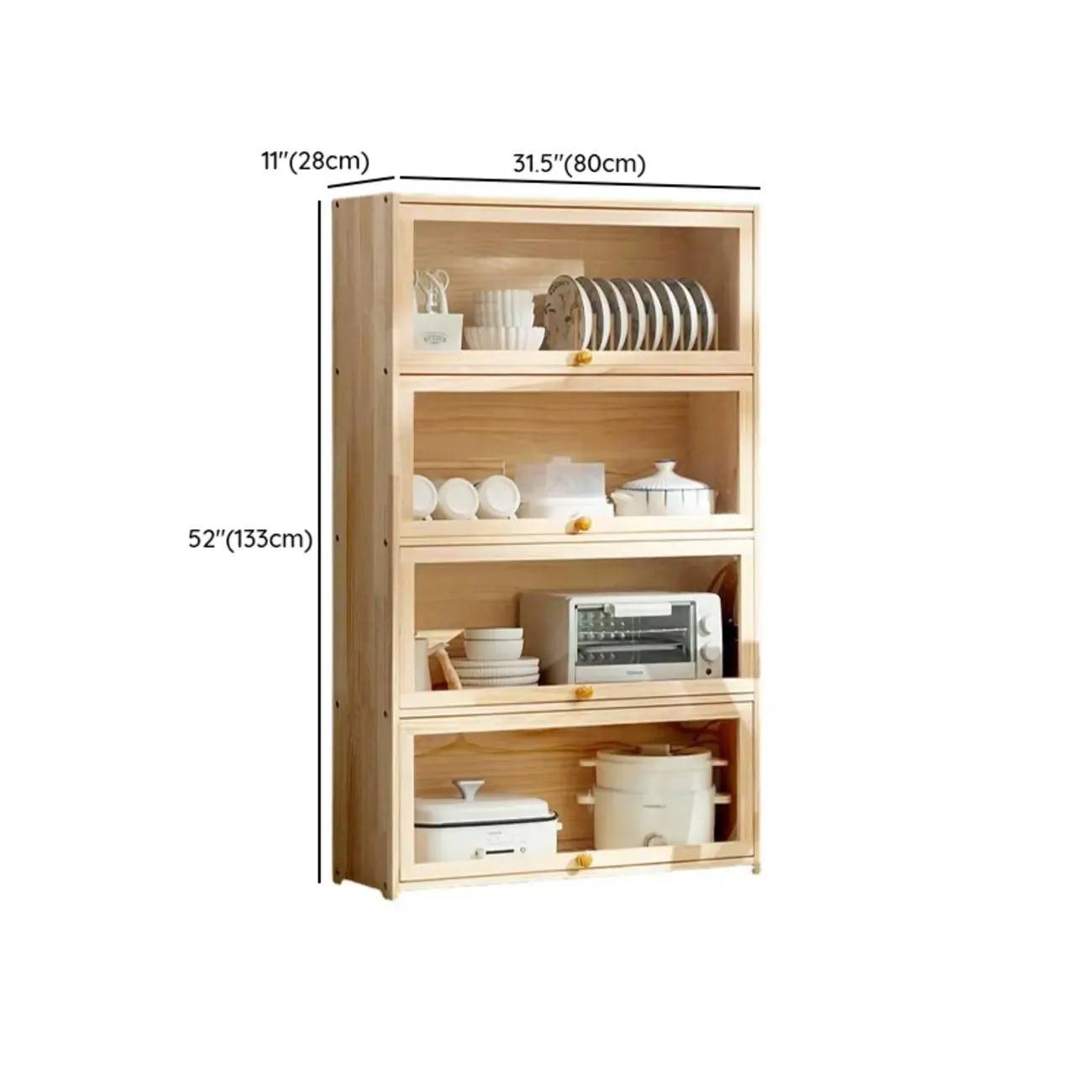 Kitchen Natural Wooden Multi-Shelf China Cabinet