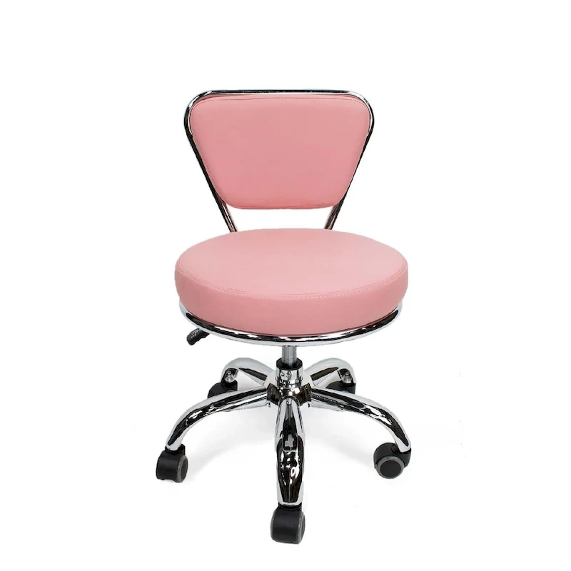 Dayton Short Stool Adjustable 13 to 15 Low Rolling Chair with Backrest, Pink - N/A