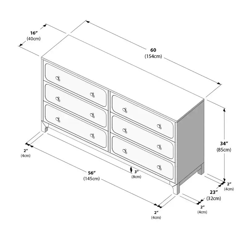 Elio Rattan 6 Drawer Dresser with Brass Knob