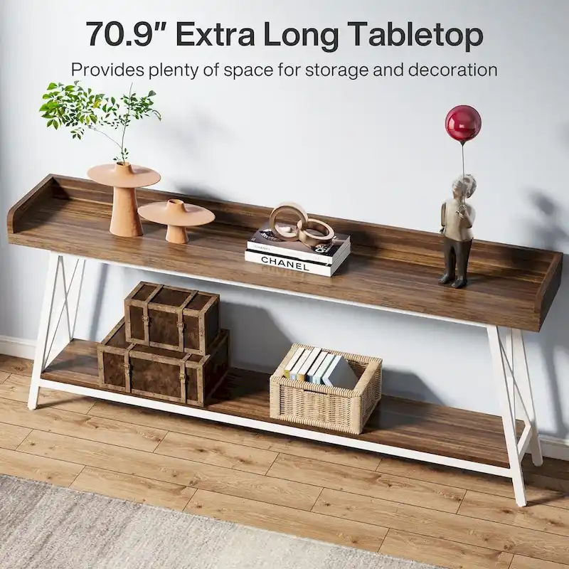 70.9 inch Long Sofa Console Table Behind Couch, Rustic Brown Entryway Table