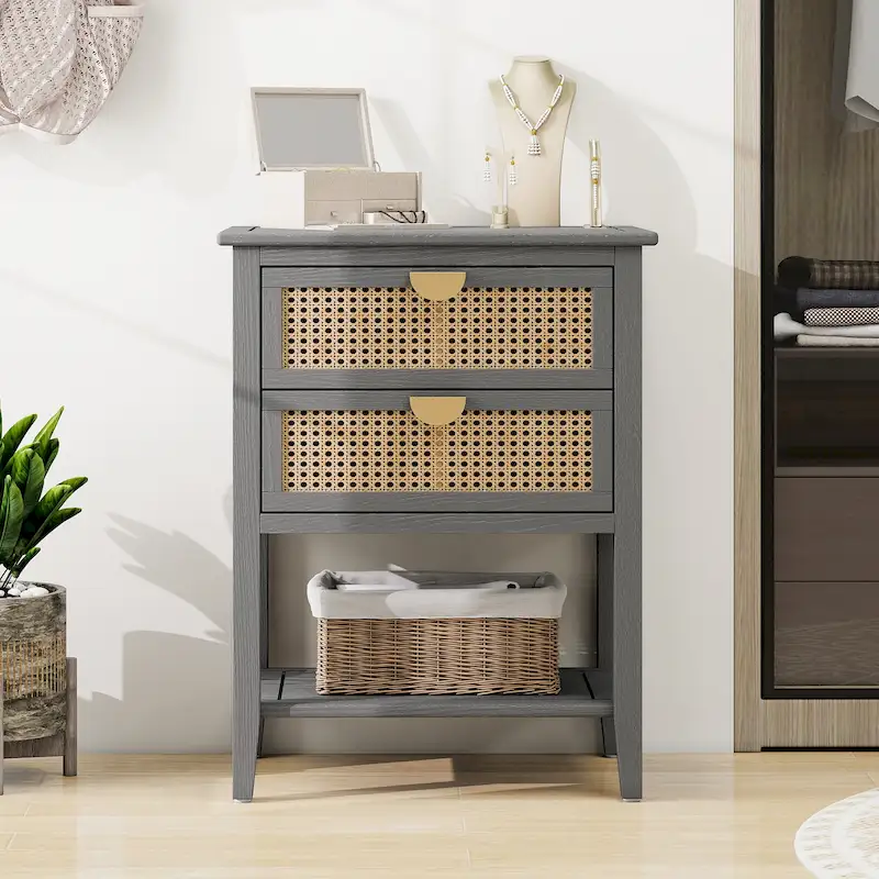Nightstands with 2 drawers, rattan nightstands, drawers and shelves