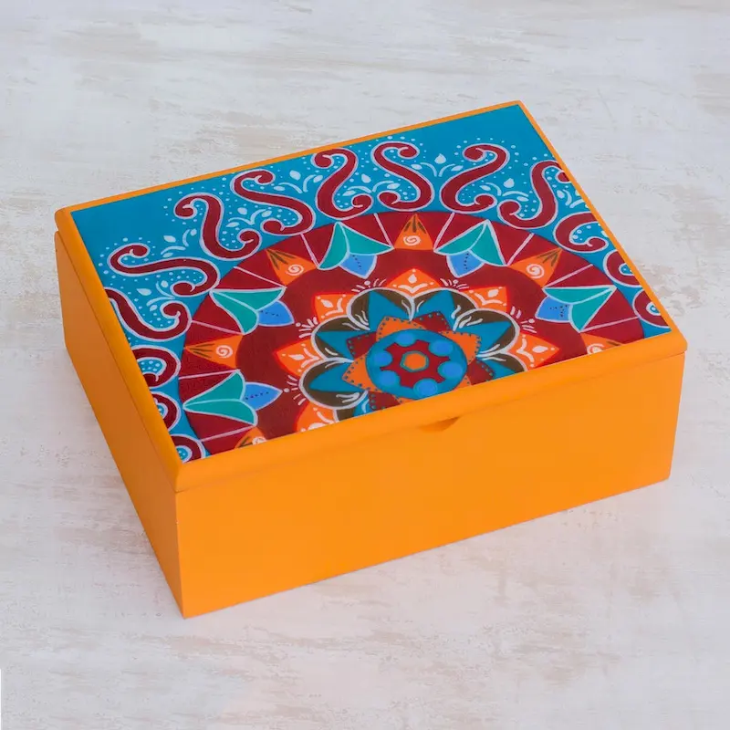 Handmade Fruits Of The Sun Wood Tea Box