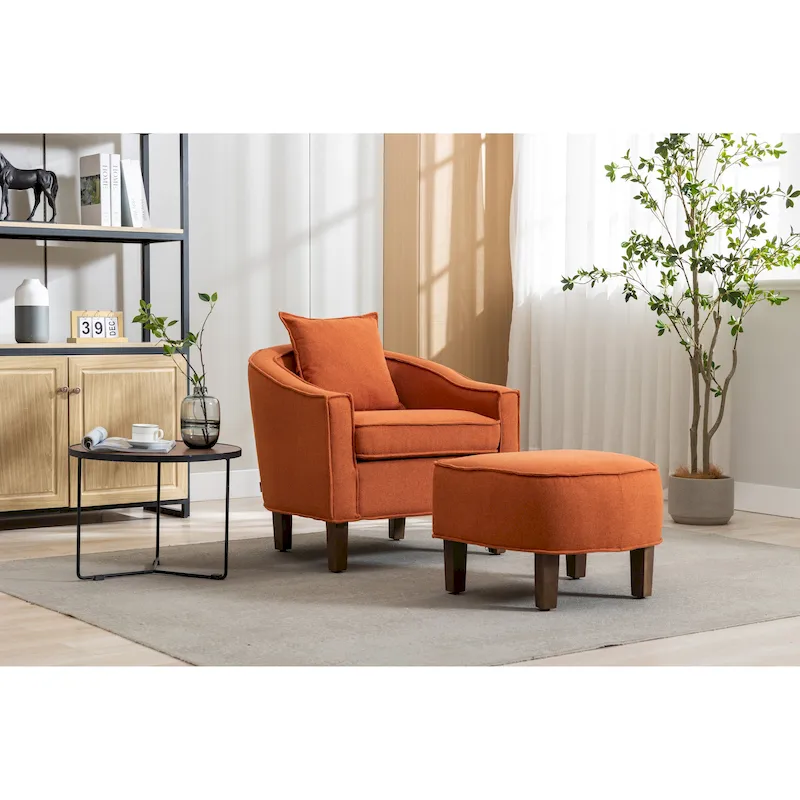 Upholstered Barrel Accent Chair with Ottoman