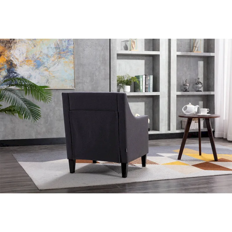 Linen Nailhead Accent Solid Wood Leg Living Room Armchair