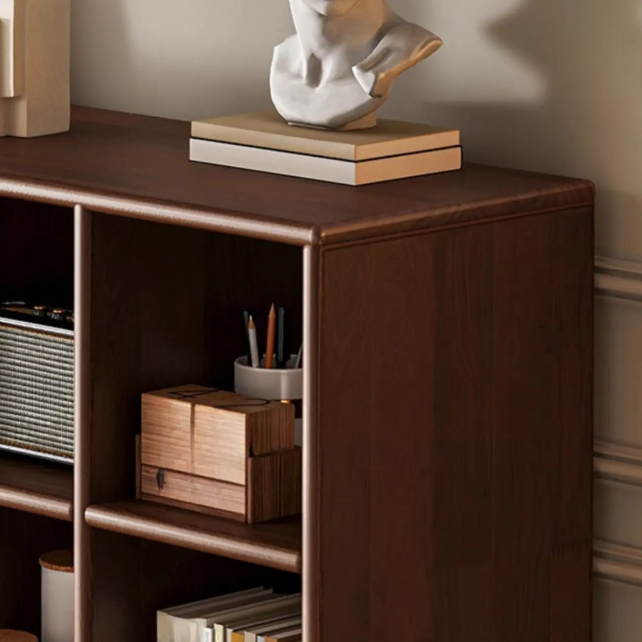 Brown Natural Wood Freestanding Modular Cube Bookcase