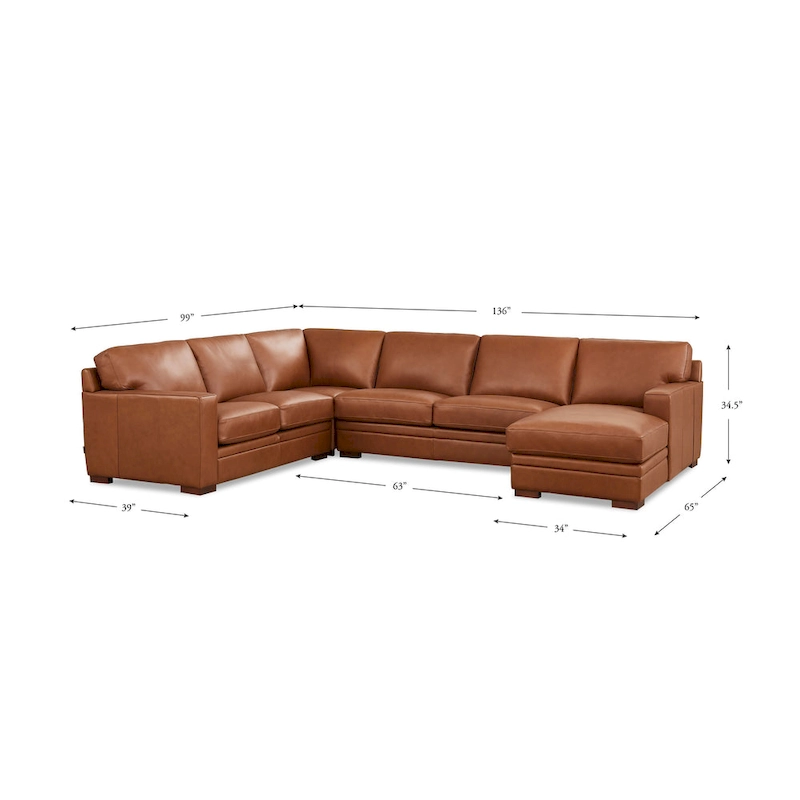 Hydeline Dillon Top Grain Leather Right-Facing Sectional Sofa with Chaise