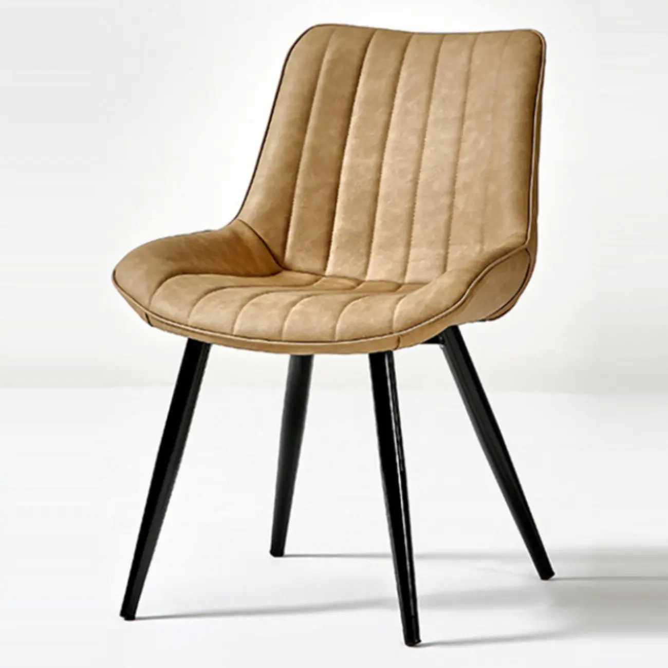 Simple Upholstered Leather Dining Chair Solid Back Metal Legs