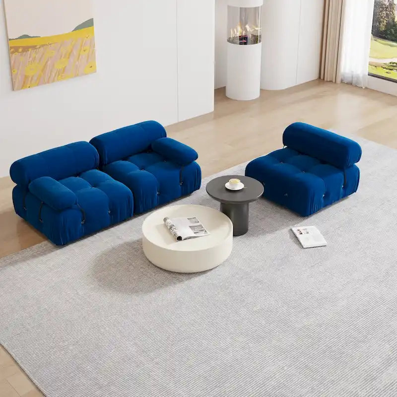 Blue Velvet Upholstered Sectional Sofa