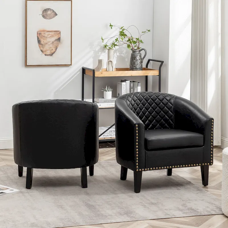 KINWELL 29 PU Faux Leather Club Armchair with Nailheads, Set of 2