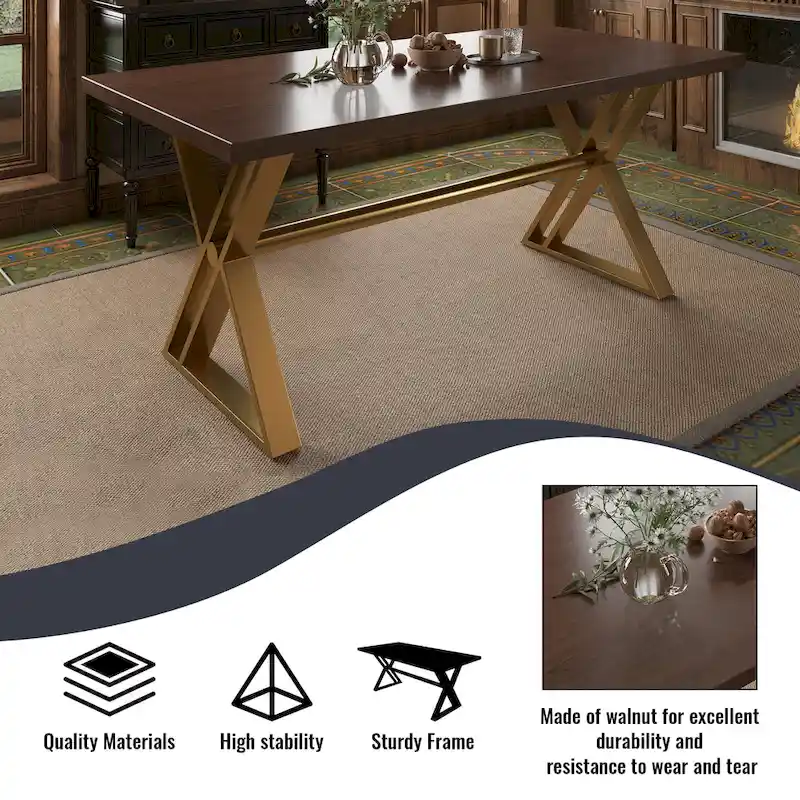 7-Piece Clihome Walut Wood Dining Table with Velvet Chair Dining Chair