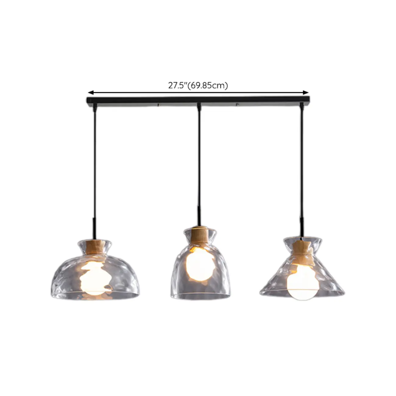 Modern Clear Textured Glass Wood Pendant Light
