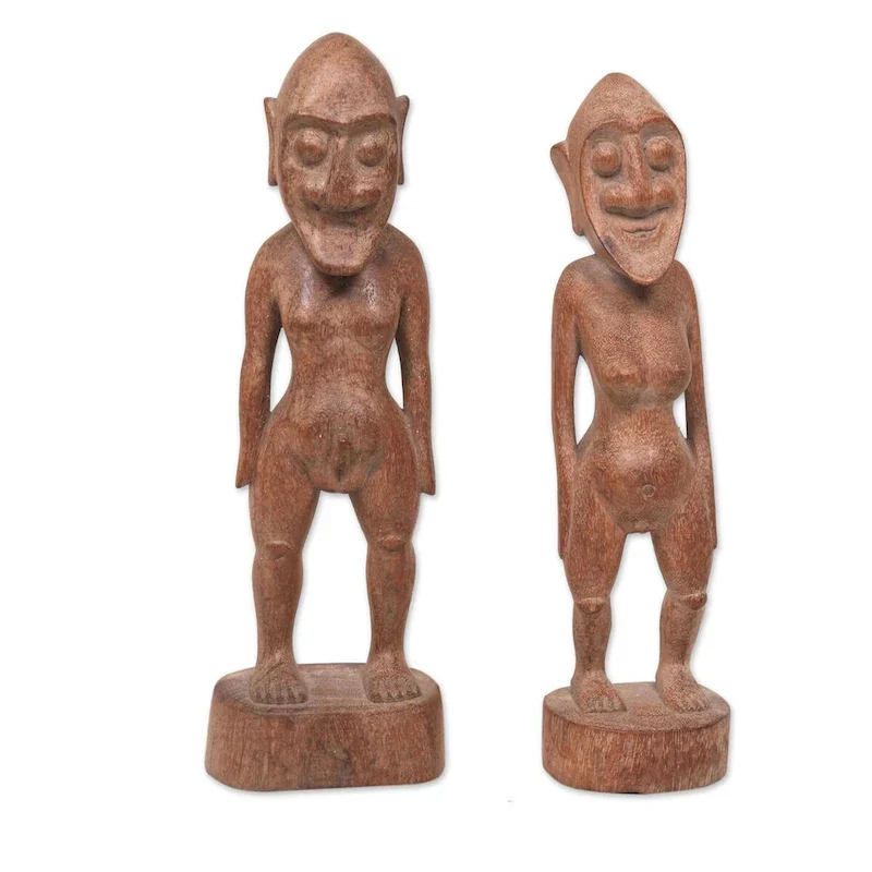 Handmade Ancient Asmat (pair) Wood sculptures (Indonesia) - 40 x 17 x 16