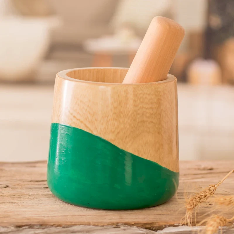 Handmade Spicy Green Wood Mortar And Pestle